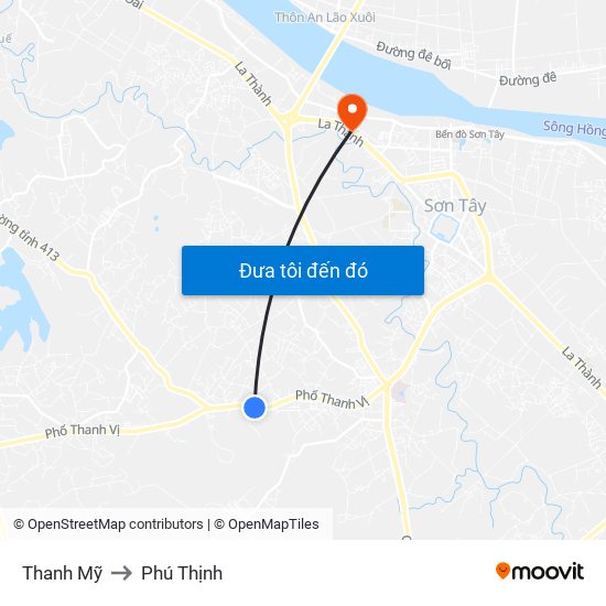 Thanh Mỹ to Phú Thịnh map