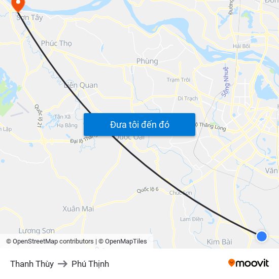 Thanh Thùy to Phú Thịnh map
