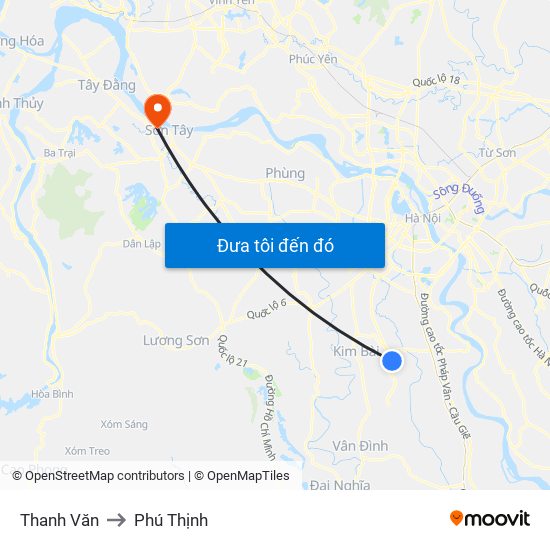 Thanh Văn to Phú Thịnh map