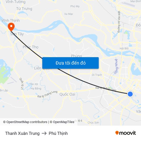 Thanh Xuân Trung to Phú Thịnh map