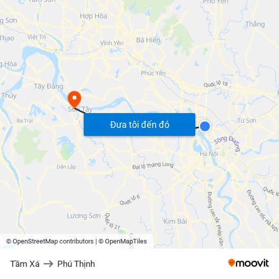 Tầm Xá to Phú Thịnh map
