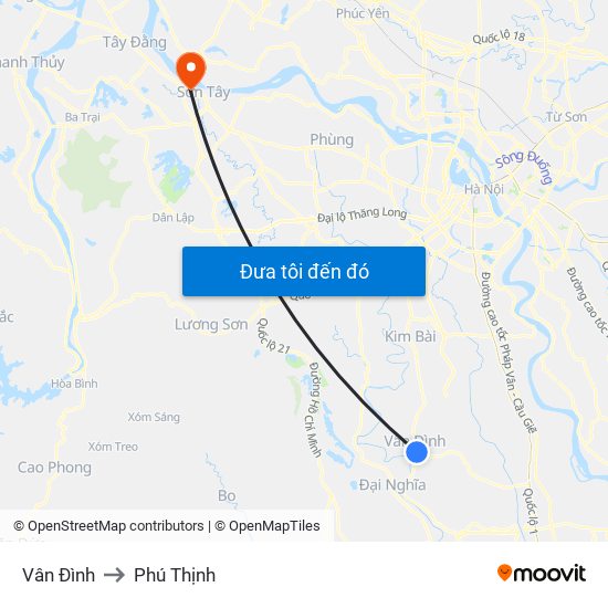 Vân Đình to Phú Thịnh map