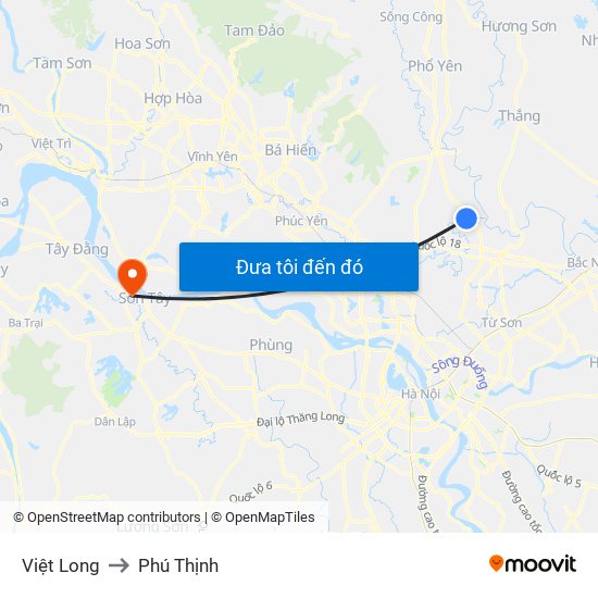 Việt Long to Phú Thịnh map