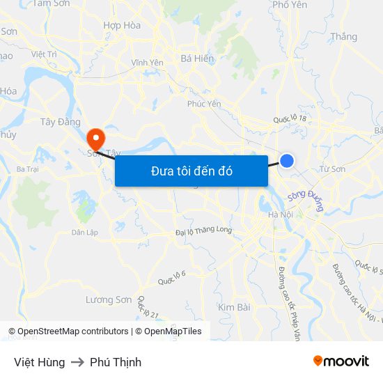 Việt Hùng to Phú Thịnh map