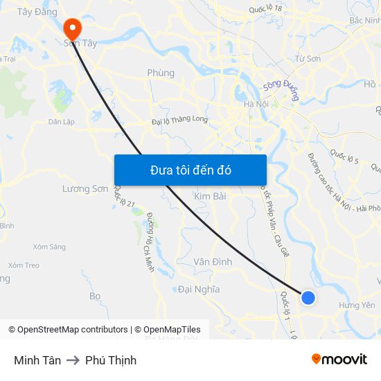 Minh Tân to Phú Thịnh map