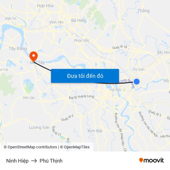 Ninh Hiệp to Phú Thịnh map