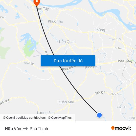 Hữu Văn to Phú Thịnh map