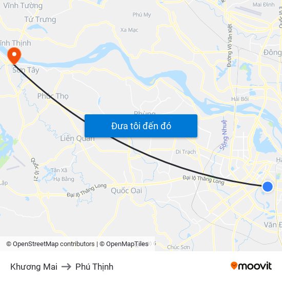 Khương Mai to Phú Thịnh map