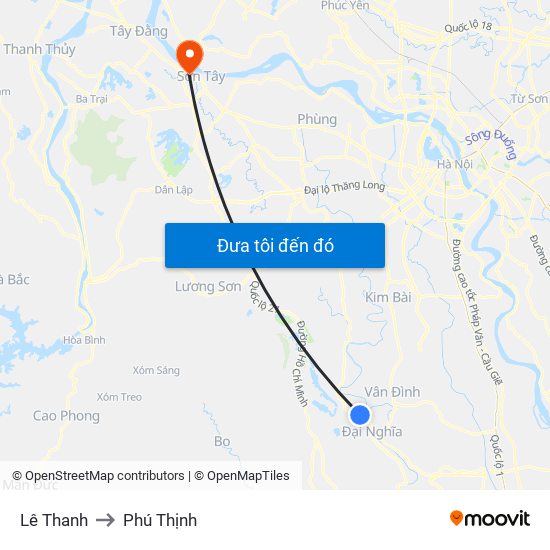Lê Thanh to Phú Thịnh map