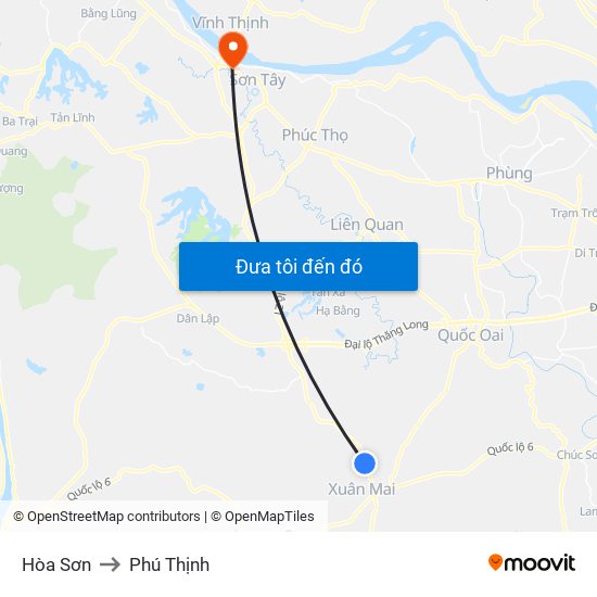Hòa Sơn to Phú Thịnh map
