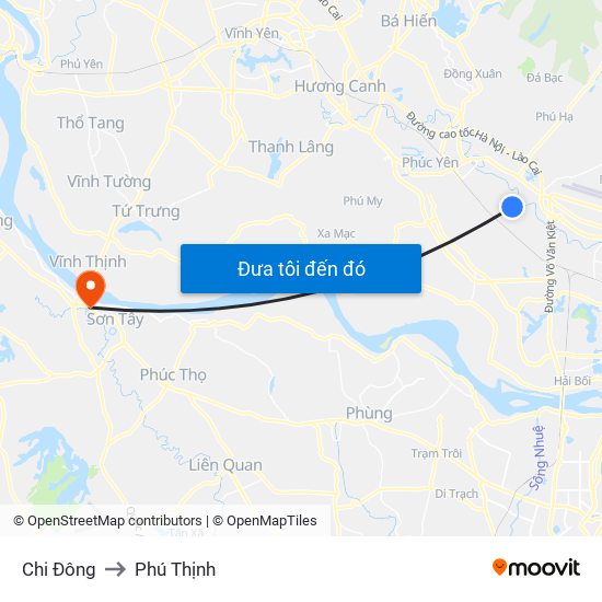 Chi Đông to Phú Thịnh map