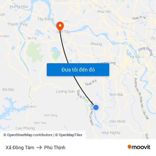Xã Đồng Tâm to Phú Thịnh map