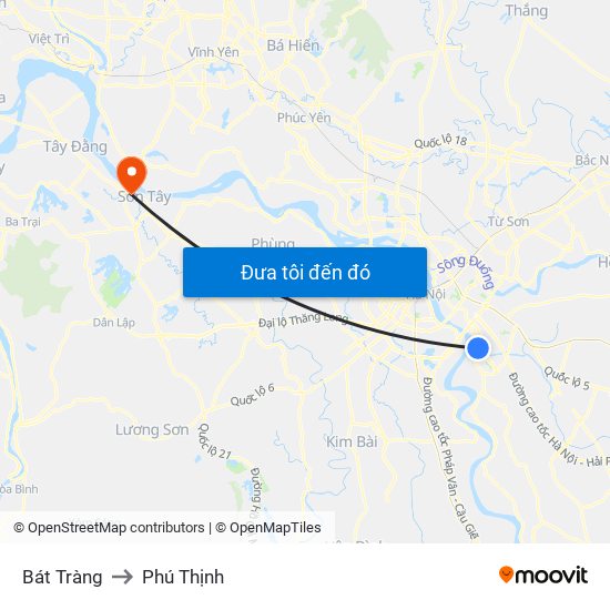 Bát Tràng to Phú Thịnh map