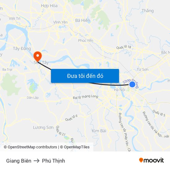 Giang Biên to Phú Thịnh map