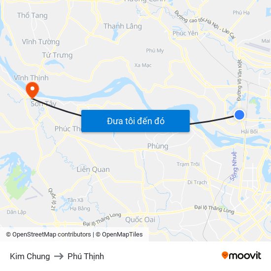 Kim Chung to Phú Thịnh map