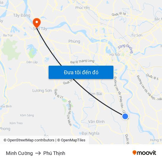 Minh Cường to Phú Thịnh map