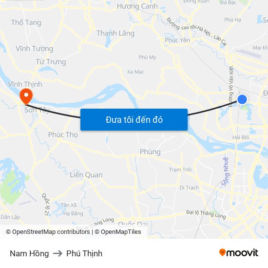 Nam Hồng to Phú Thịnh map