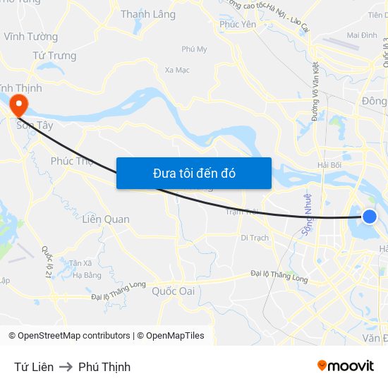 Tứ Liên to Phú Thịnh map