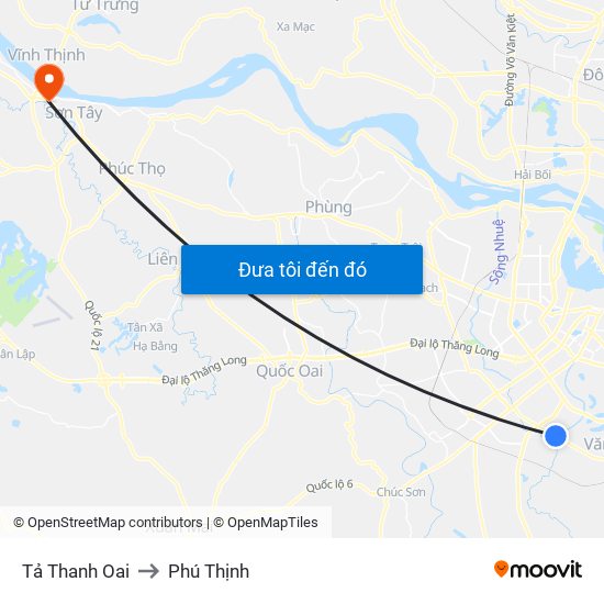 Tả Thanh Oai to Phú Thịnh map