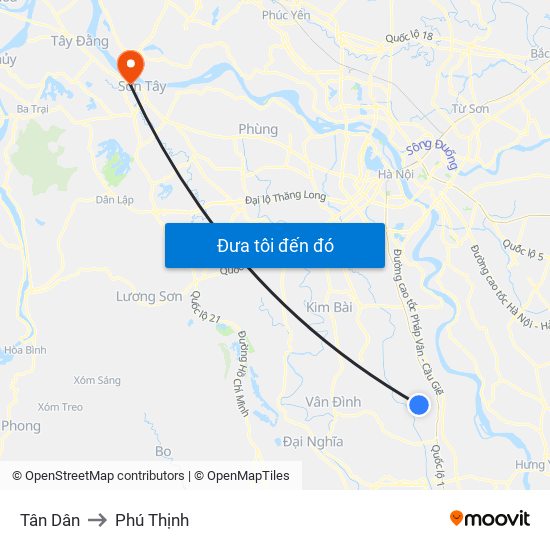 Tân Dân to Phú Thịnh map