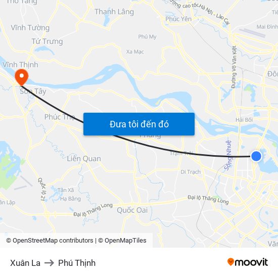 Xuân La to Phú Thịnh map