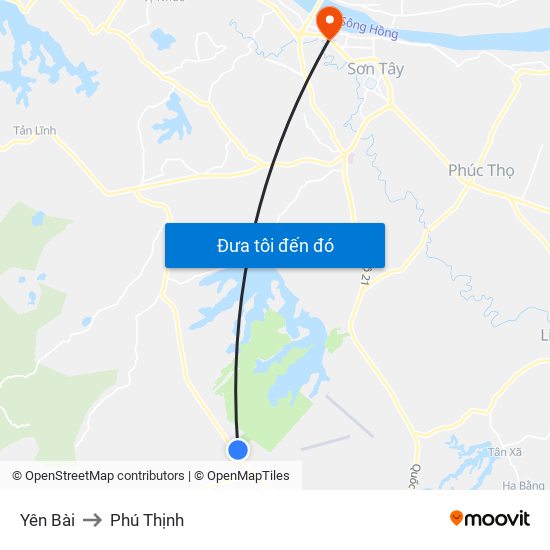 Yên Bài to Phú Thịnh map