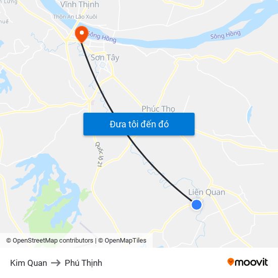 Kim Quan to Phú Thịnh map