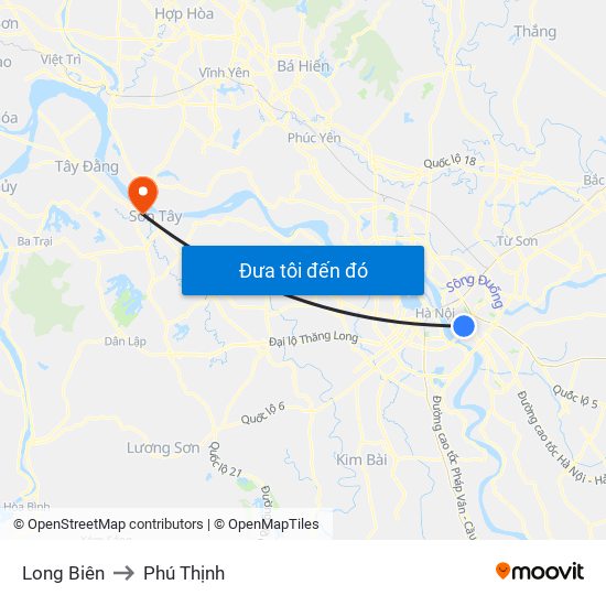 Long Biên to Phú Thịnh map
