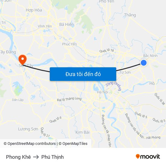 Phong Khê to Phú Thịnh map