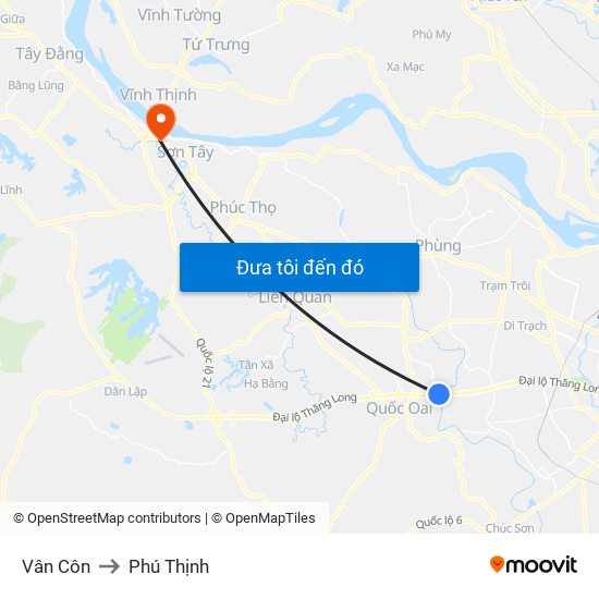 Vân Côn to Phú Thịnh map