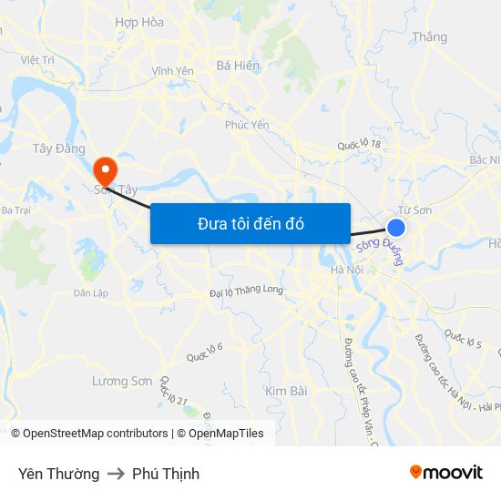 Yên Thường to Phú Thịnh map
