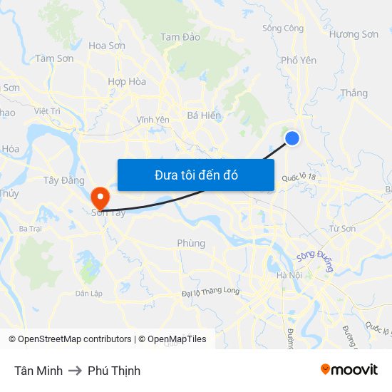 Tân Minh to Phú Thịnh map