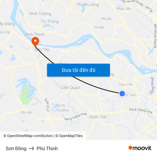 Sơn Đồng to Phú Thịnh map