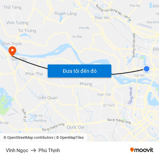 Vĩnh Ngọc to Phú Thịnh map