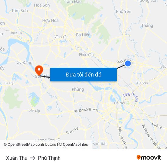 Xuân Thu to Phú Thịnh map