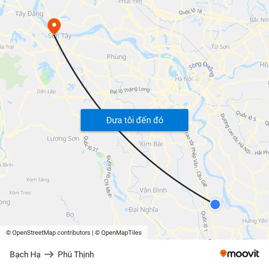 Bạch Hạ to Phú Thịnh map