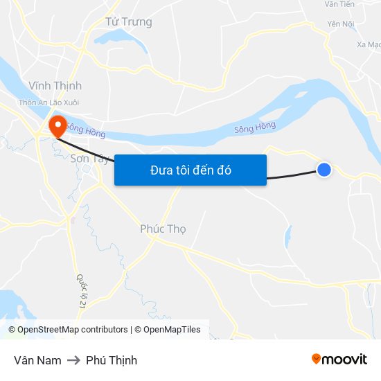 Vân Nam to Phú Thịnh map