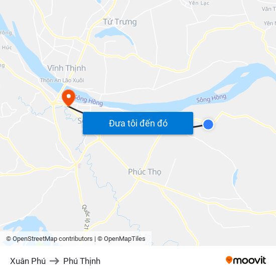 Xuân Phú to Phú Thịnh map