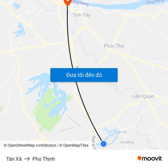 Tân Xã to Phú Thịnh map