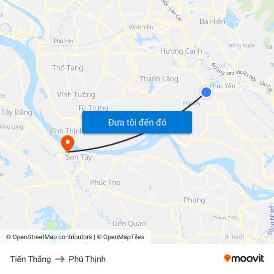 Tiến Thắng to Phú Thịnh map