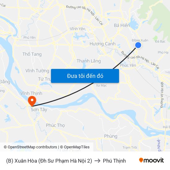 (B) Xuân Hòa (Đh Sư Phạm Hà Nội 2) to Phú Thịnh map