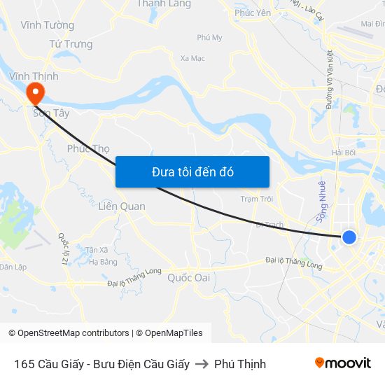 165 Cầu Giấy - Bưu Điện Cầu Giấy to Phú Thịnh map