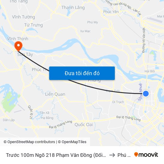 Trước 100m Ngõ 218 Phạm Văn Đồng (Đối Diện Công Viên Hòa Bình) to Phú Thịnh map