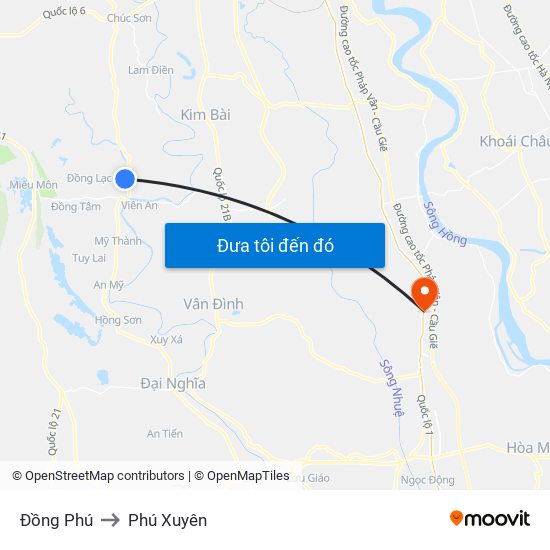 Đồng Phú to Phú Xuyên map