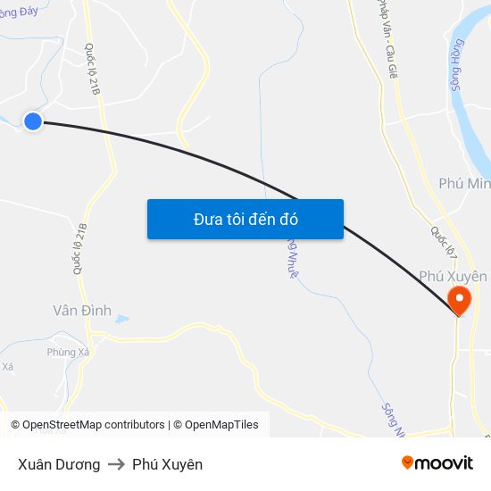 Xuân Dương to Phú Xuyên map