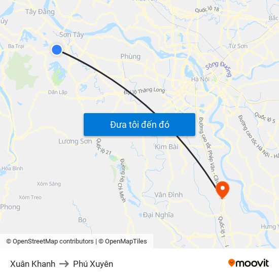 Xuân Khanh to Phú Xuyên map