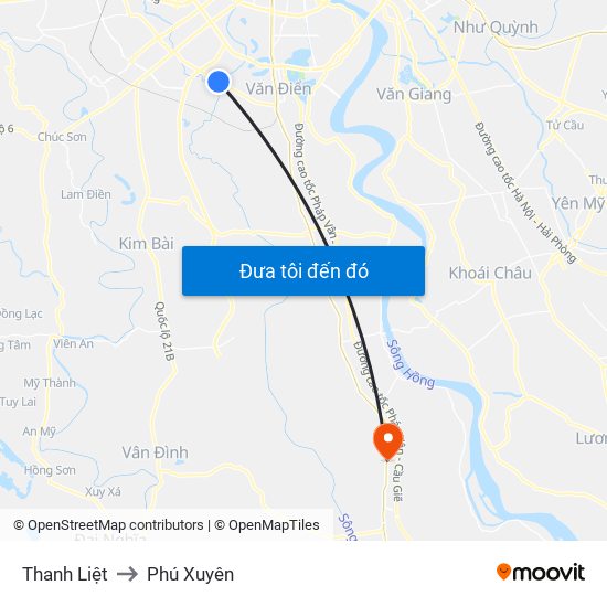 Thanh Liệt to Phú Xuyên map