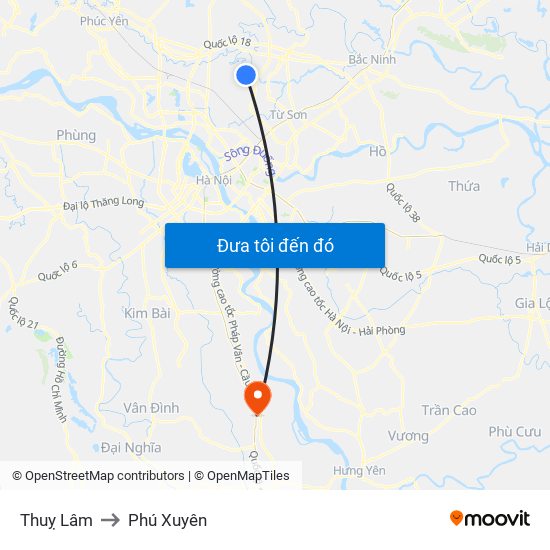 Thuỵ Lâm to Phú Xuyên map