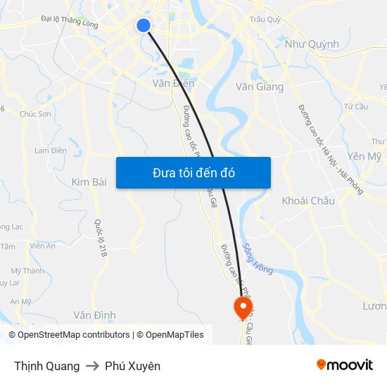 Thịnh Quang to Phú Xuyên map
