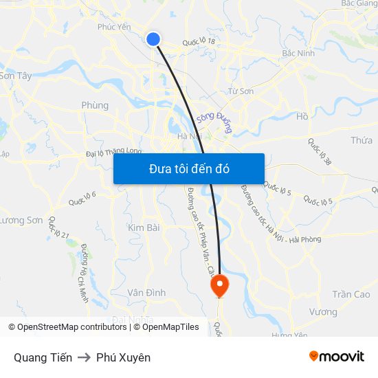 Quang Tiến to Phú Xuyên map